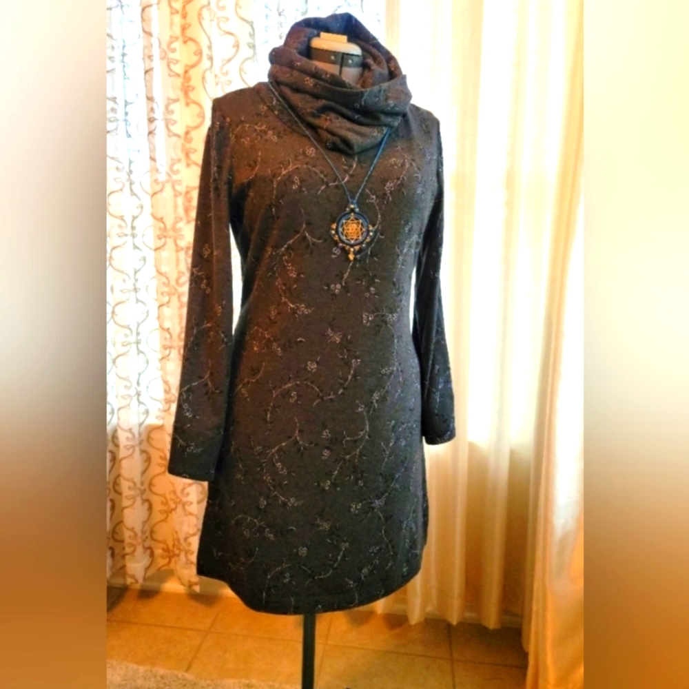 Handmade Knit Tunic with Hood/Cowneck. Fully Lined.
